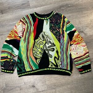 Vintage Coogi Multicolor Woven Crewneck Sweater Retro Grandpa Sweater Y2K Green